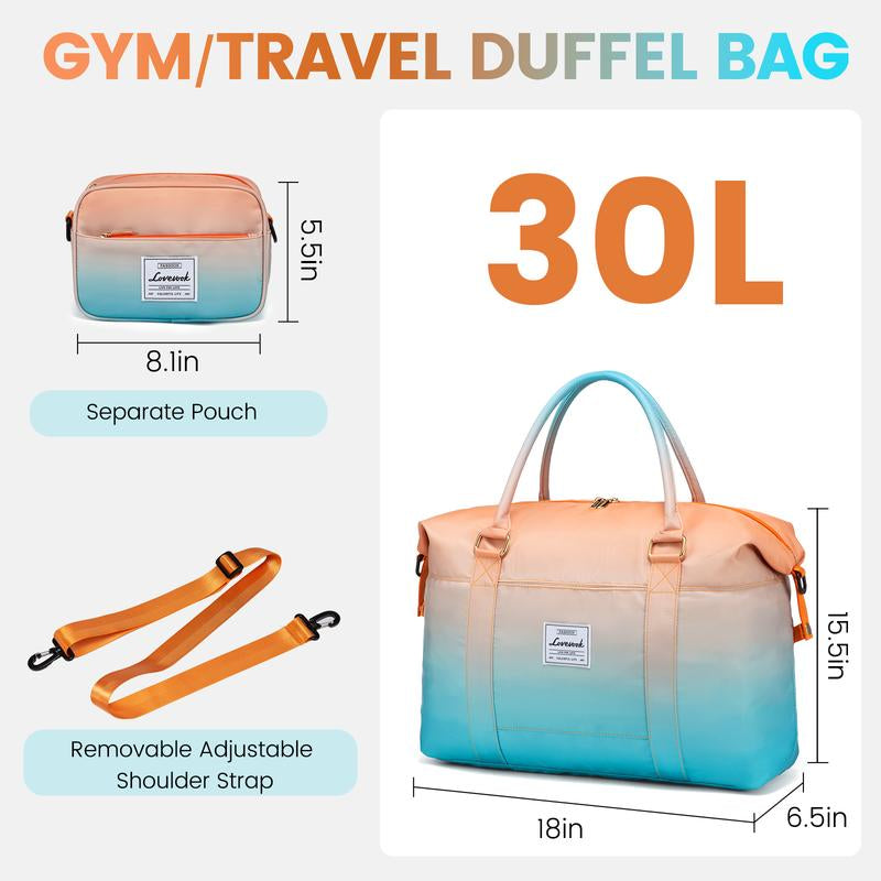 LOVEVOOK Fall Gradient Gym Bag Weekender Bag with Small Pouch, Carry Luggage and Carry on Overnight Bag, Large Capacity Stylish Women'S Duffel Bag for Travel, Gym, Sports, Fitness & Workout