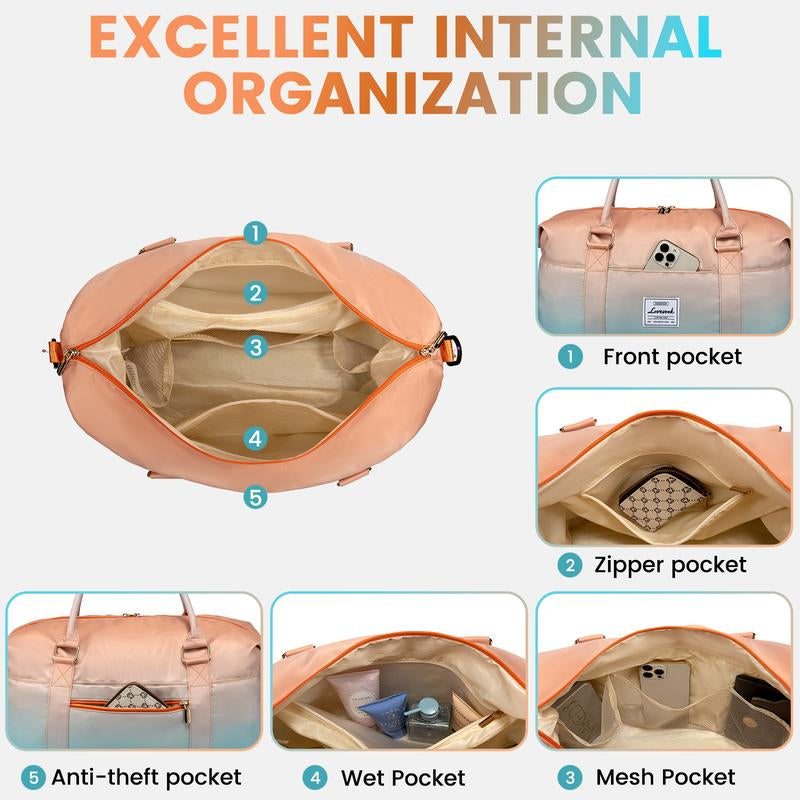 LOVEVOOK Fall Gradient Gym Bag Weekender Bag with Small Pouch, Carry Luggage and Carry on Overnight Bag, Large Capacity Stylish Women'S Duffel Bag for Travel, Gym, Sports, Fitness & Workout