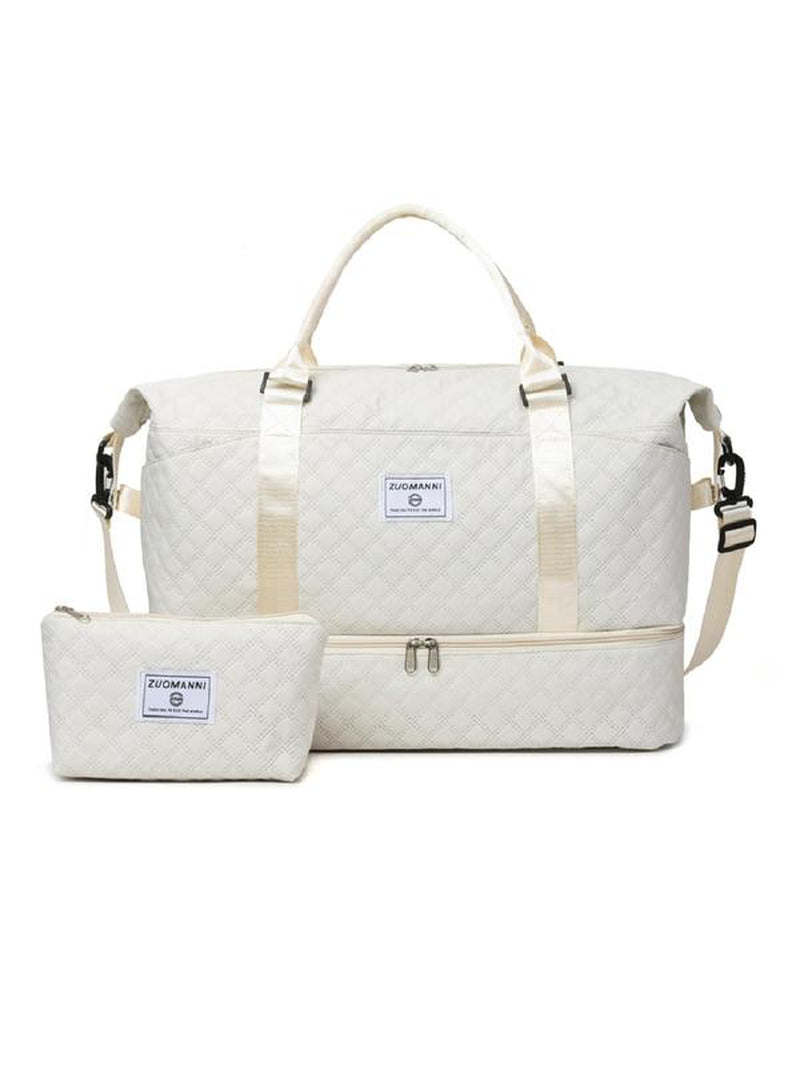 Large Capacity Travel Bag Set, Letter Pattern Zipper Travel Bag with Shoe Compartment, Casual Sports Fitness Bag for Women & Men, Durable Travel Bag