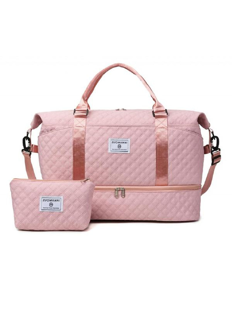 Large Capacity Travel Bag Set, Letter Pattern Zipper Travel Bag with Shoe Compartment, Casual Sports Fitness Bag for Women & Men, Durable Travel Bag