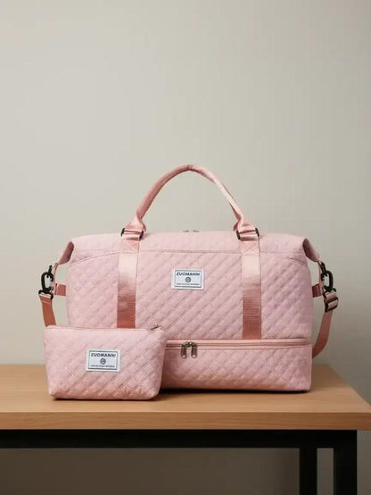 Large Capacity Travel Bag Set, Letter Pattern Zipper Travel Bag with Shoe Compartment, Casual Sports Fitness Bag for Women & Men, Durable Travel Bag