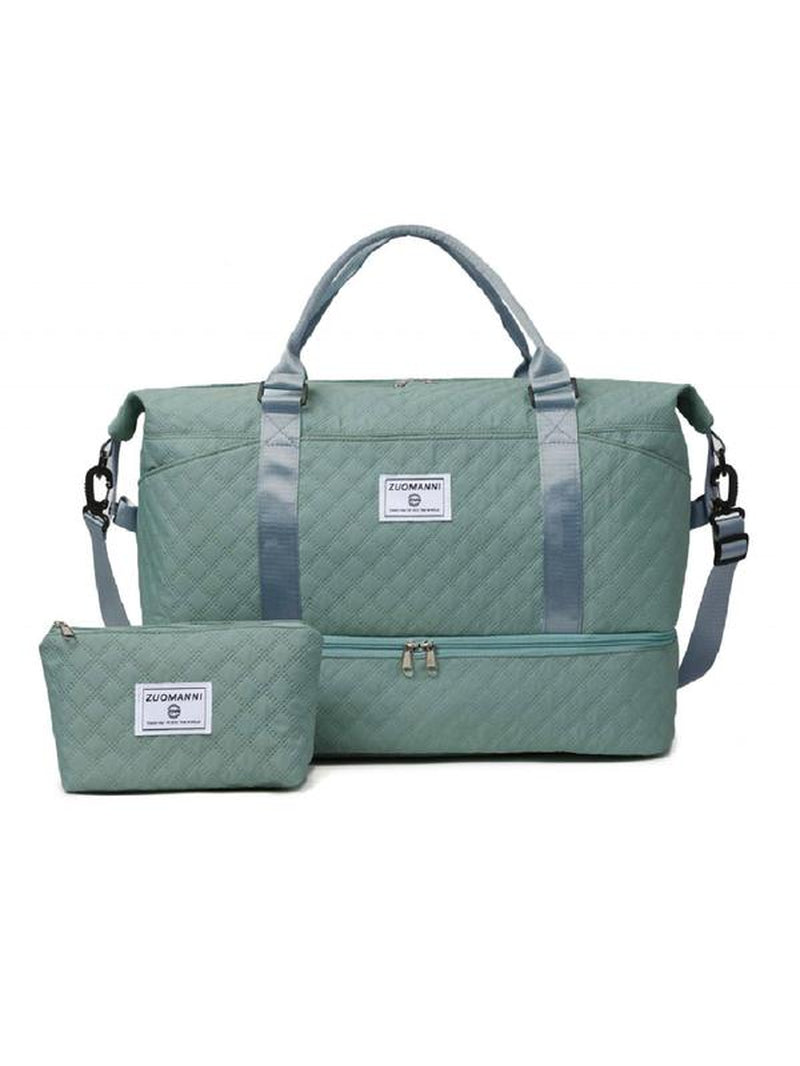 Large Capacity Travel Bag Set, Letter Pattern Zipper Travel Bag with Shoe Compartment, Casual Sports Fitness Bag for Women & Men, Durable Travel Bag