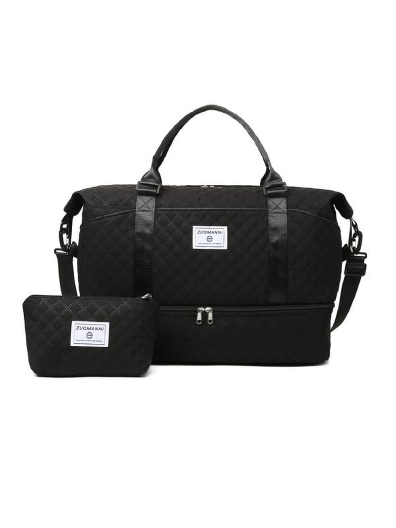 Large Capacity Travel Bag Set, Letter Pattern Zipper Travel Bag with Shoe Compartment, Casual Sports Fitness Bag for Women & Men, Durable Travel Bag
